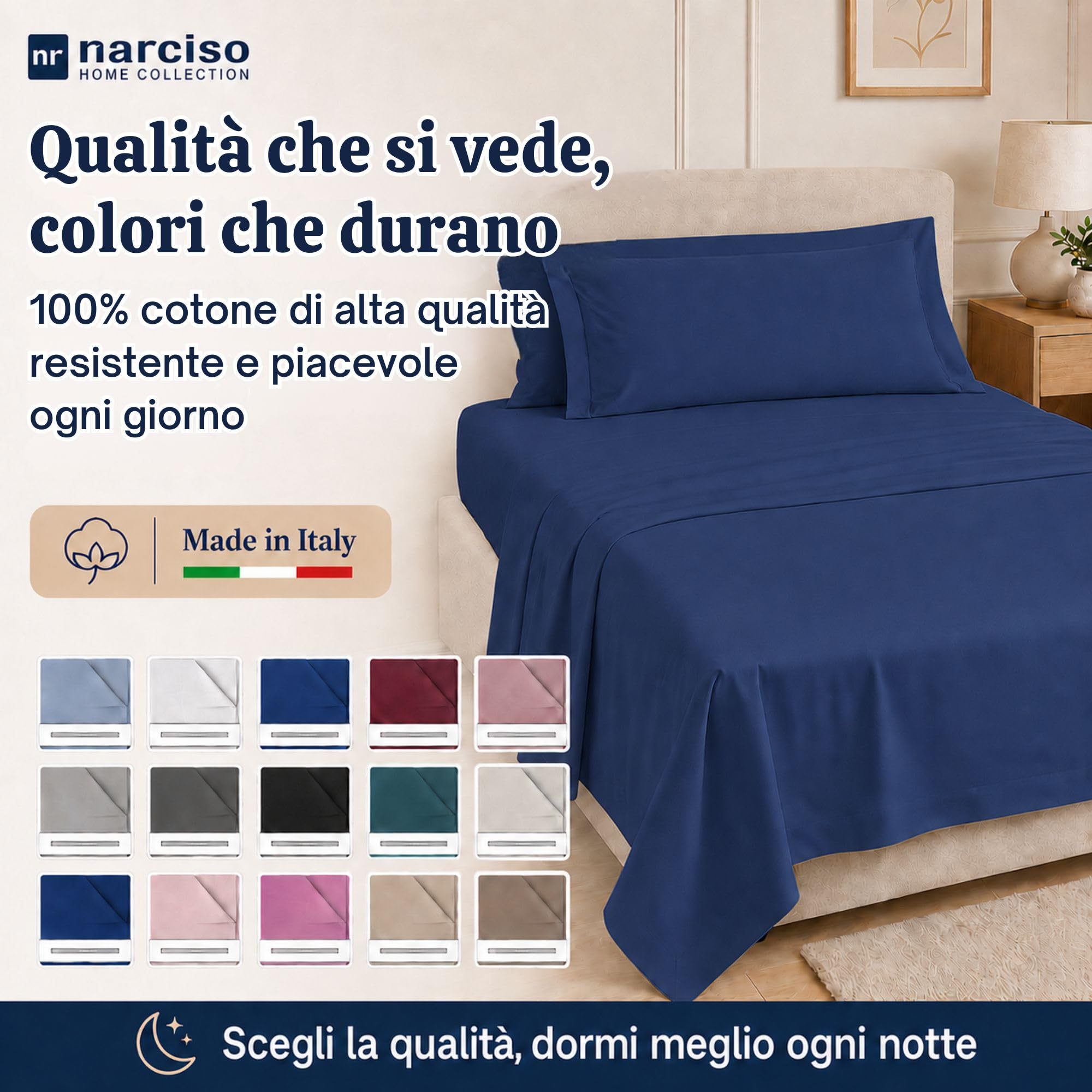 Lenzuolo Sopra 100% Cotone, Anallergico e Traspirante Abbinabile alle Nostre Federe e Lenzuolo con Angoli in Cotone, Made in Italy