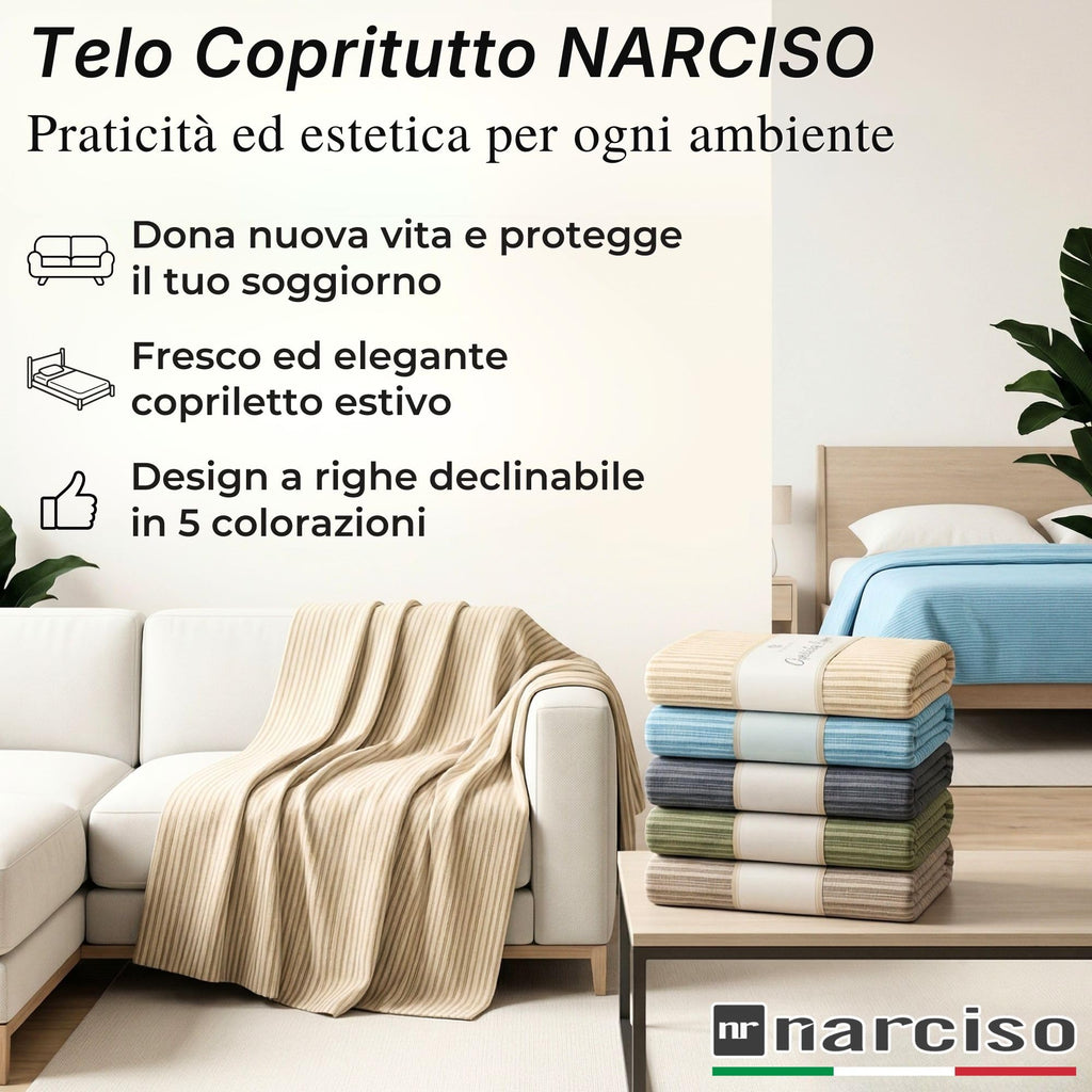 Gran Foulard per Divano & Letto con Motivo a Righe in Cotone Kerala