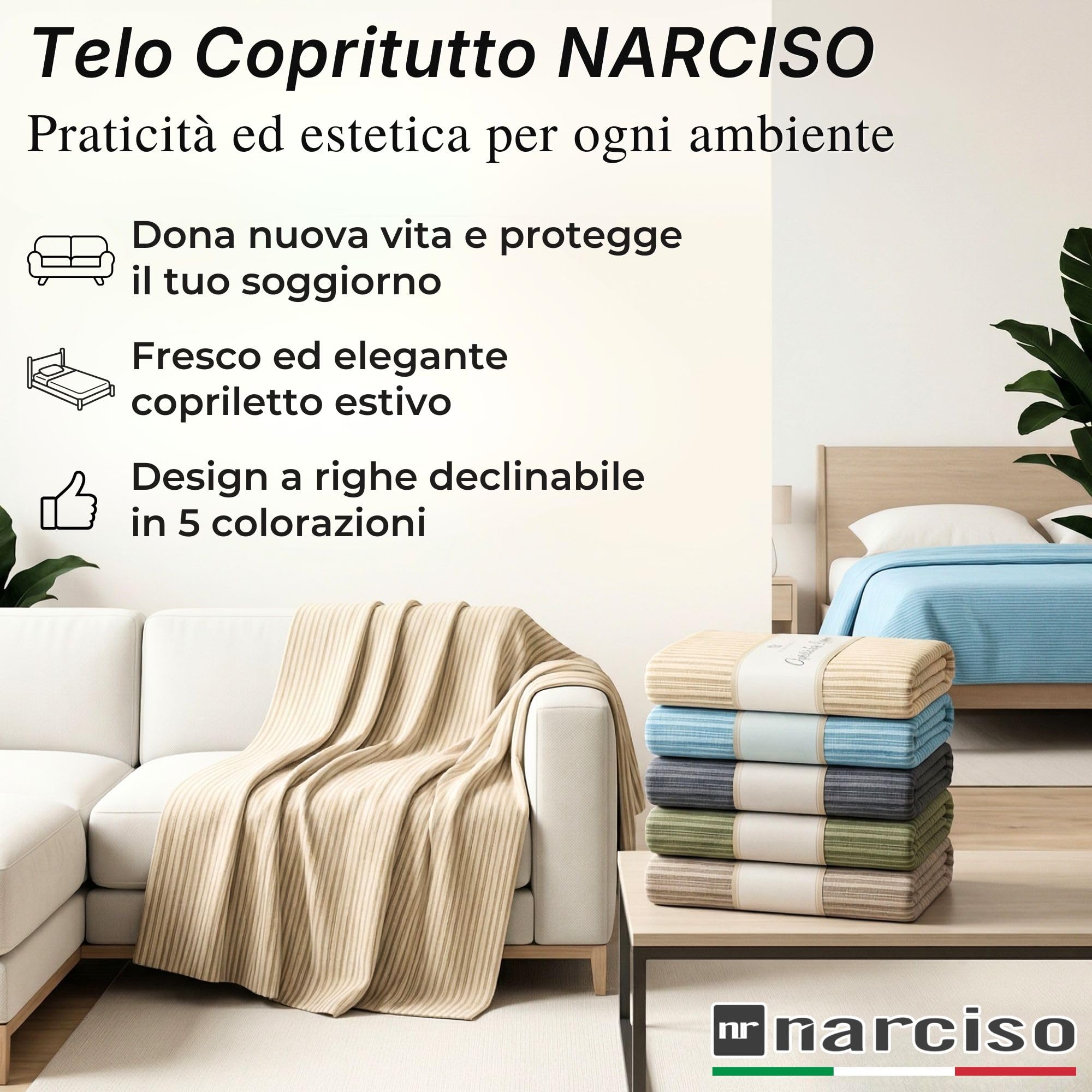 Gran Foulard per Divano & Letto con Motivo a Righe in Cotone Kerala