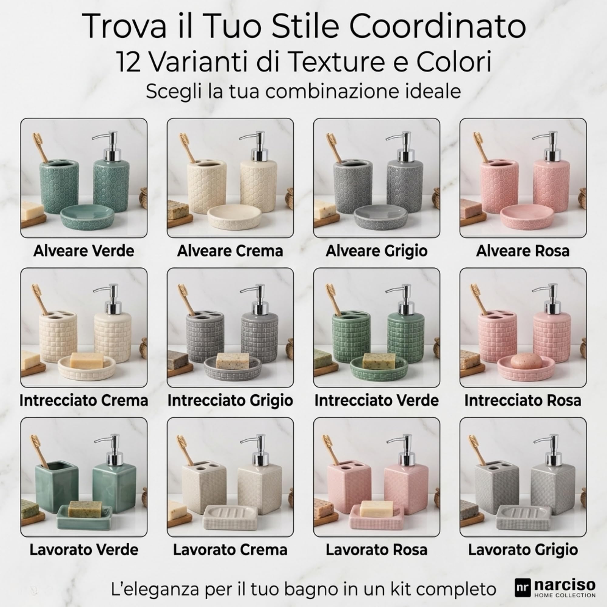 Set Bagno Accessori Completo 3 Pezzi in Ceramica, Set Bagno Porta Sapone e Spazzolini con Portasaponetta un Kit Completo Funzionale e Decorativo