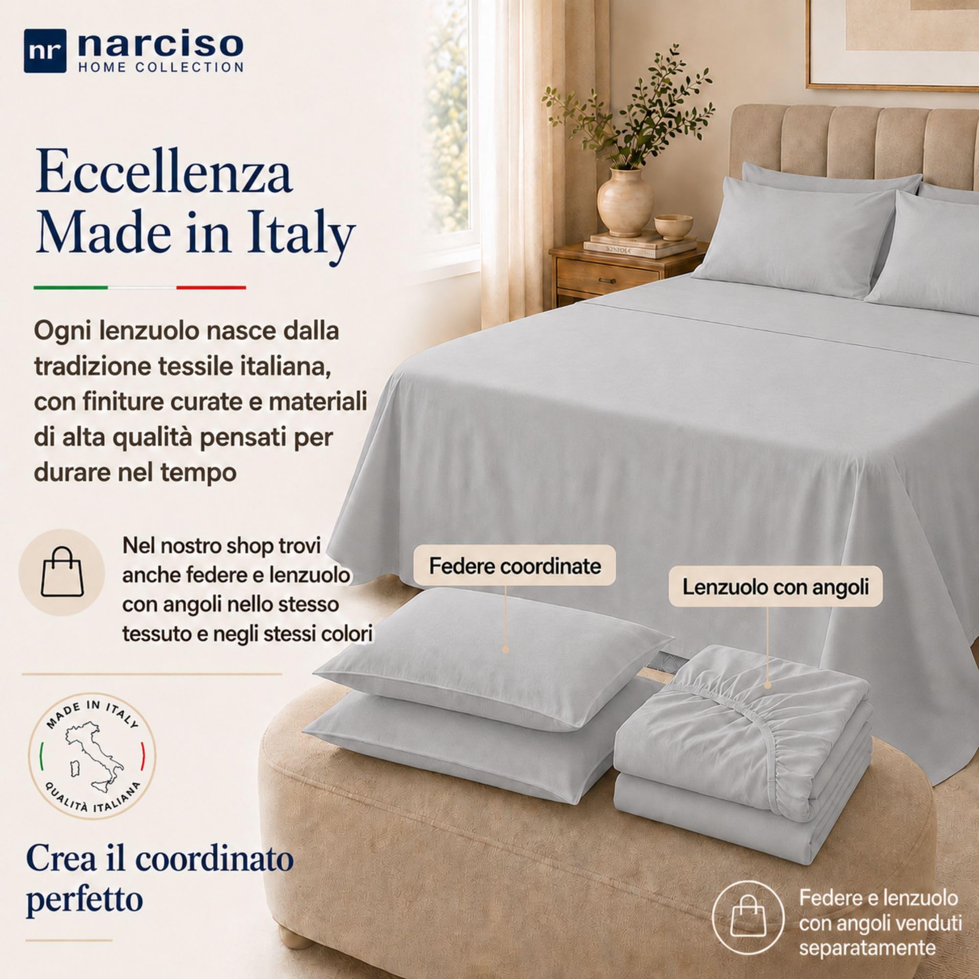 Lenzuolo Sopra 100% Cotone, Anallergico e Traspirante Abbinabile alle Nostre Federe e Lenzuolo con Angoli in Cotone, Made in Italy