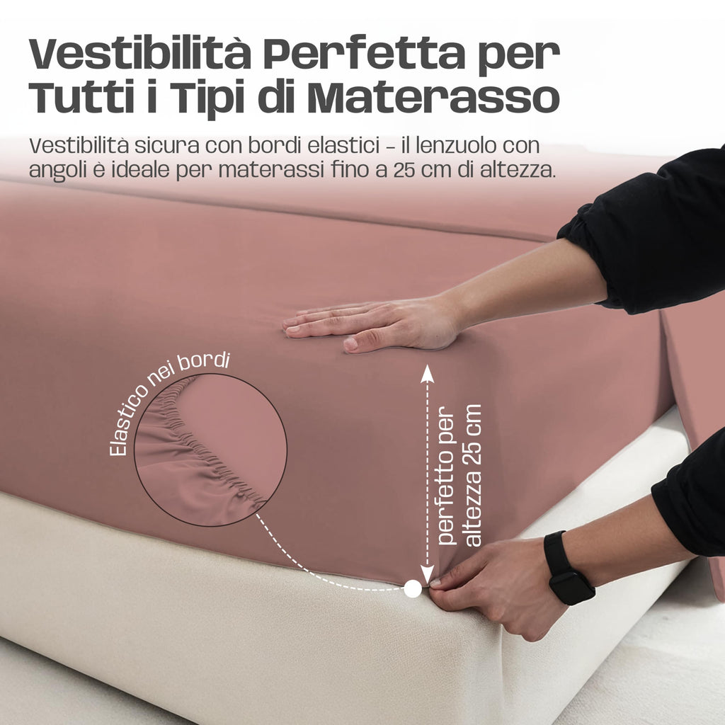 Lenzuola Letto Cotone Made in Italy, Completo Letto - Diversi colori - 3 TAGLIE