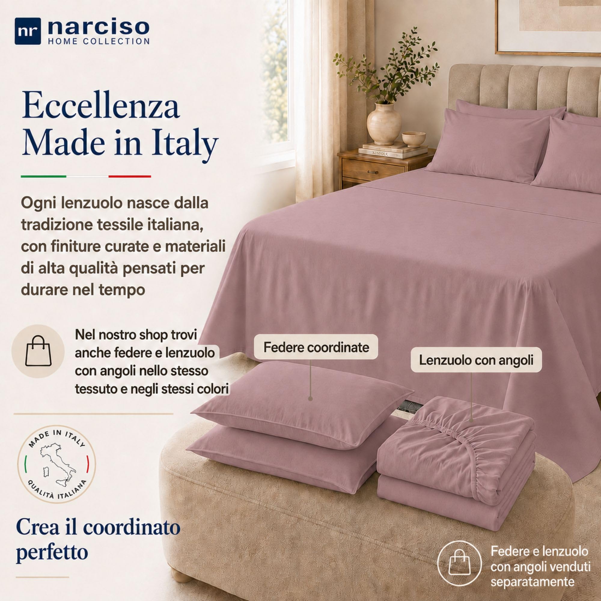 Lenzuolo Sopra 100% Cotone, Anallergico e Traspirante Abbinabile alle Nostre Federe e Lenzuolo con Angoli in Cotone, Made in Italy