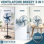 Ventilatore a Colonna Silenzioso 3 in 1, Utilizzabile a Piantana (Regolabile fino a 125cm), a Parete ed a Muro, Ventilatore a Pale Aria Fredda Grande 3 Velocità, Sistema Antiribaltamento