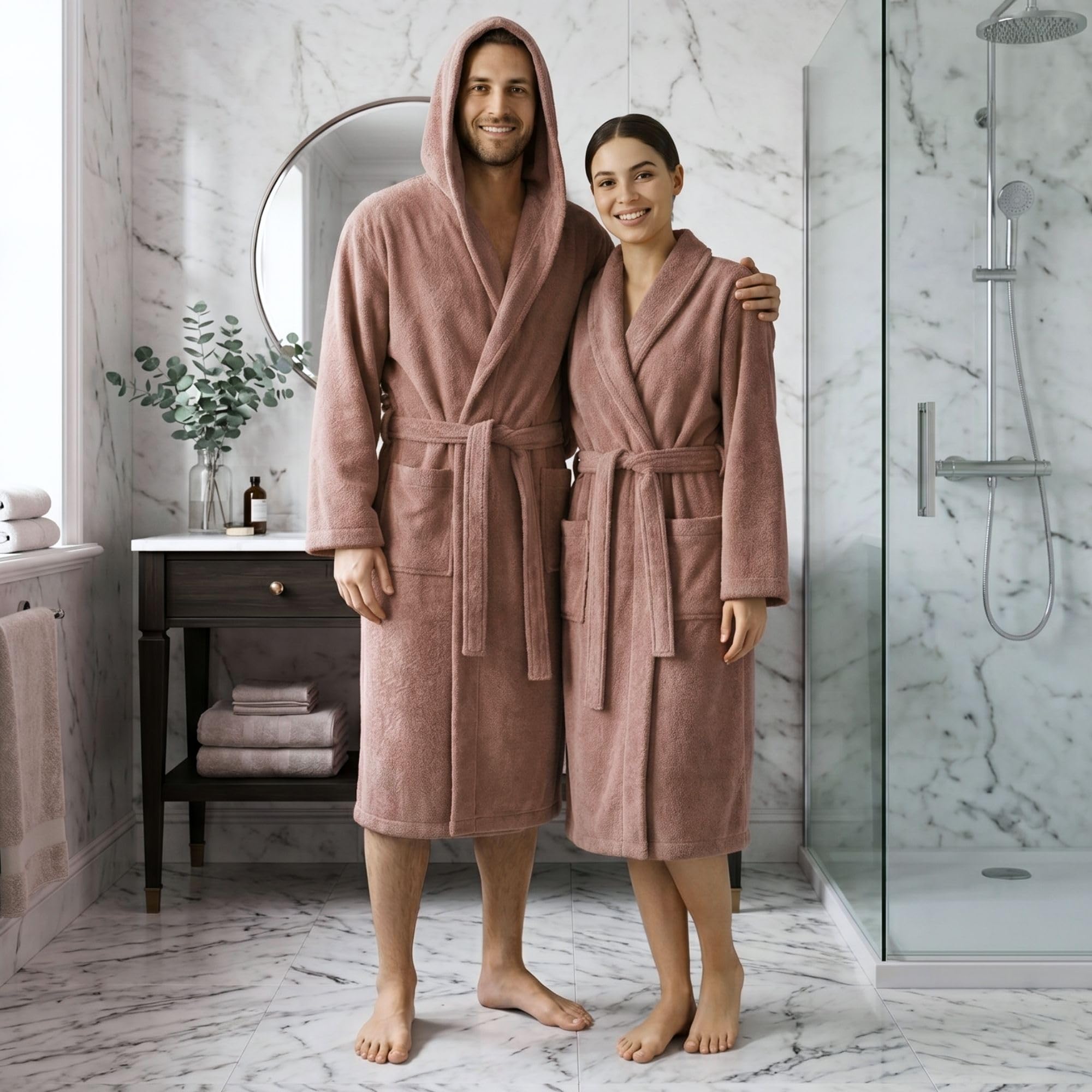 Accappatoio UNISEX con Cappuccio in Spugna Morbida di Cotone, Alto Potere Asciugante