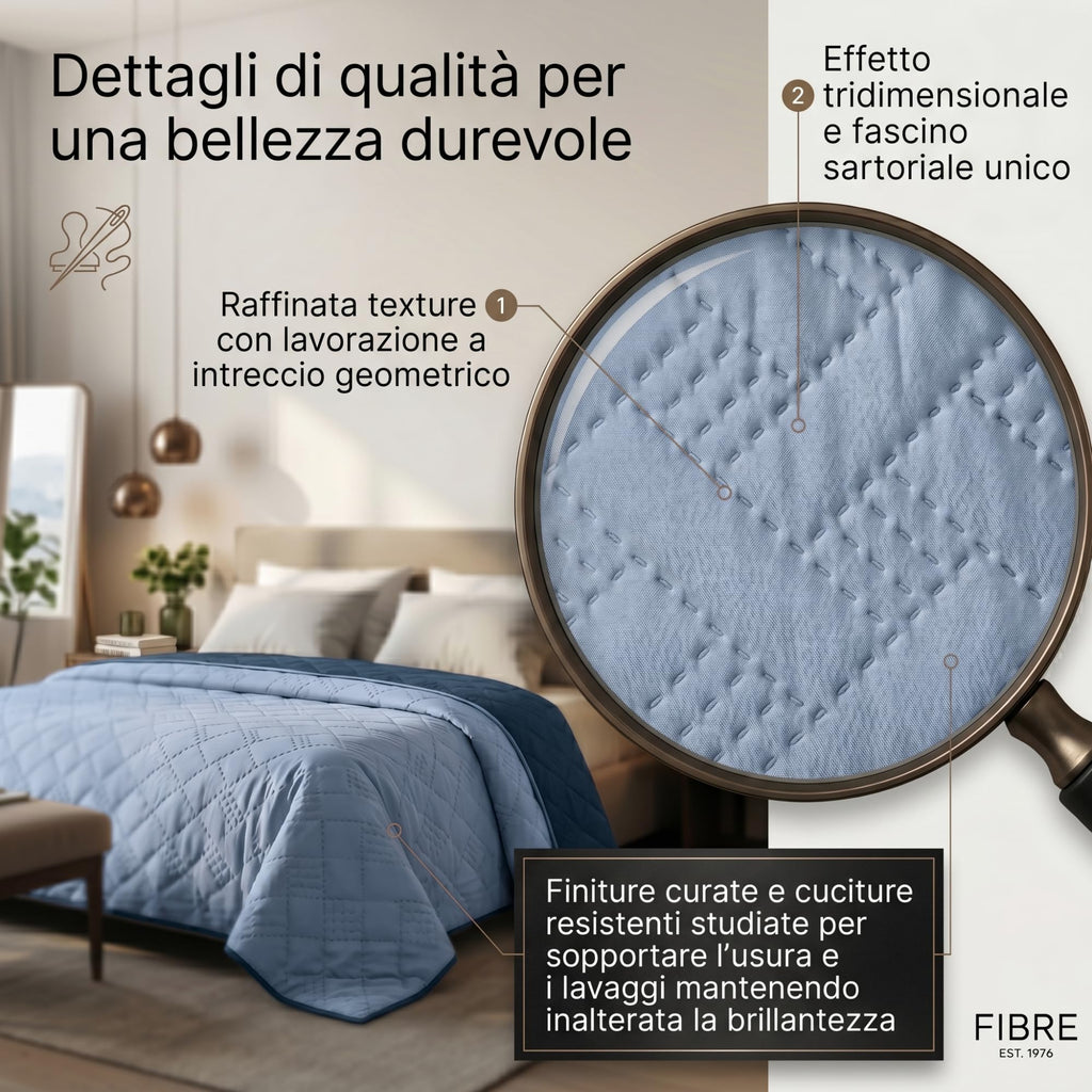 Trapunta Matrimoniale Primaverile in Microfibra Manopesca Vellutata sulla Pelle, Copriletto Matrimoniale Traspirante e Termoregolatore, Trapuntino Celeste/Blu