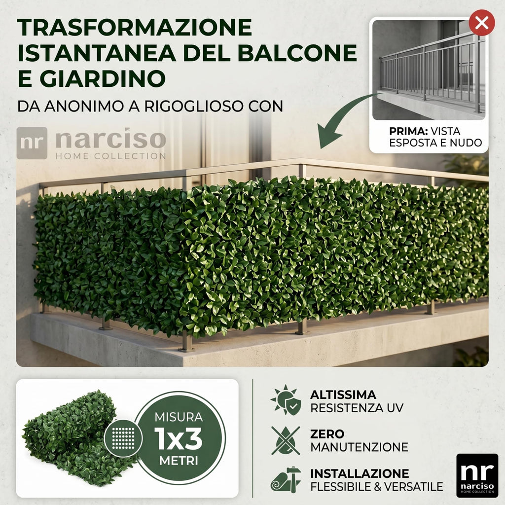 Siepe Artificiale da Esterno, Siepe Finta per Recinzione Giardino Esterno, Edera in PVC Perfetta per Garantire Privacy Copri Ringhiera Balcone e Frangivista Giardino