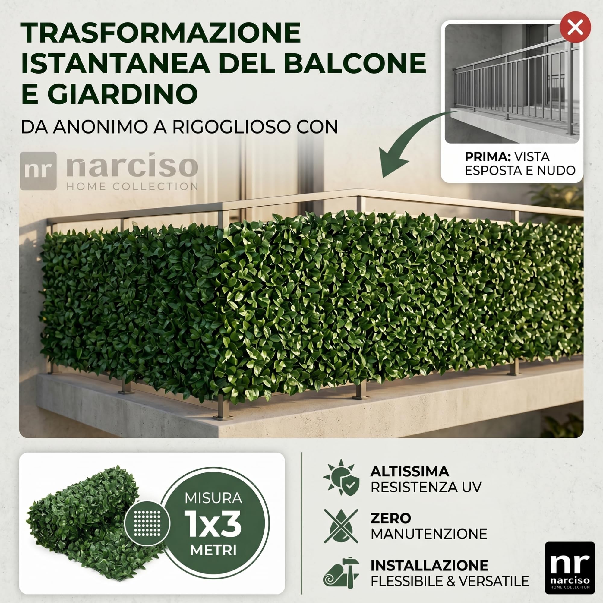 Siepe Artificiale da Esterno, Siepe Finta per Recinzione Giardino Esterno, Edera in PVC Perfetta per Garantire Privacy Copri Ringhiera Balcone e Frangivista Giardino