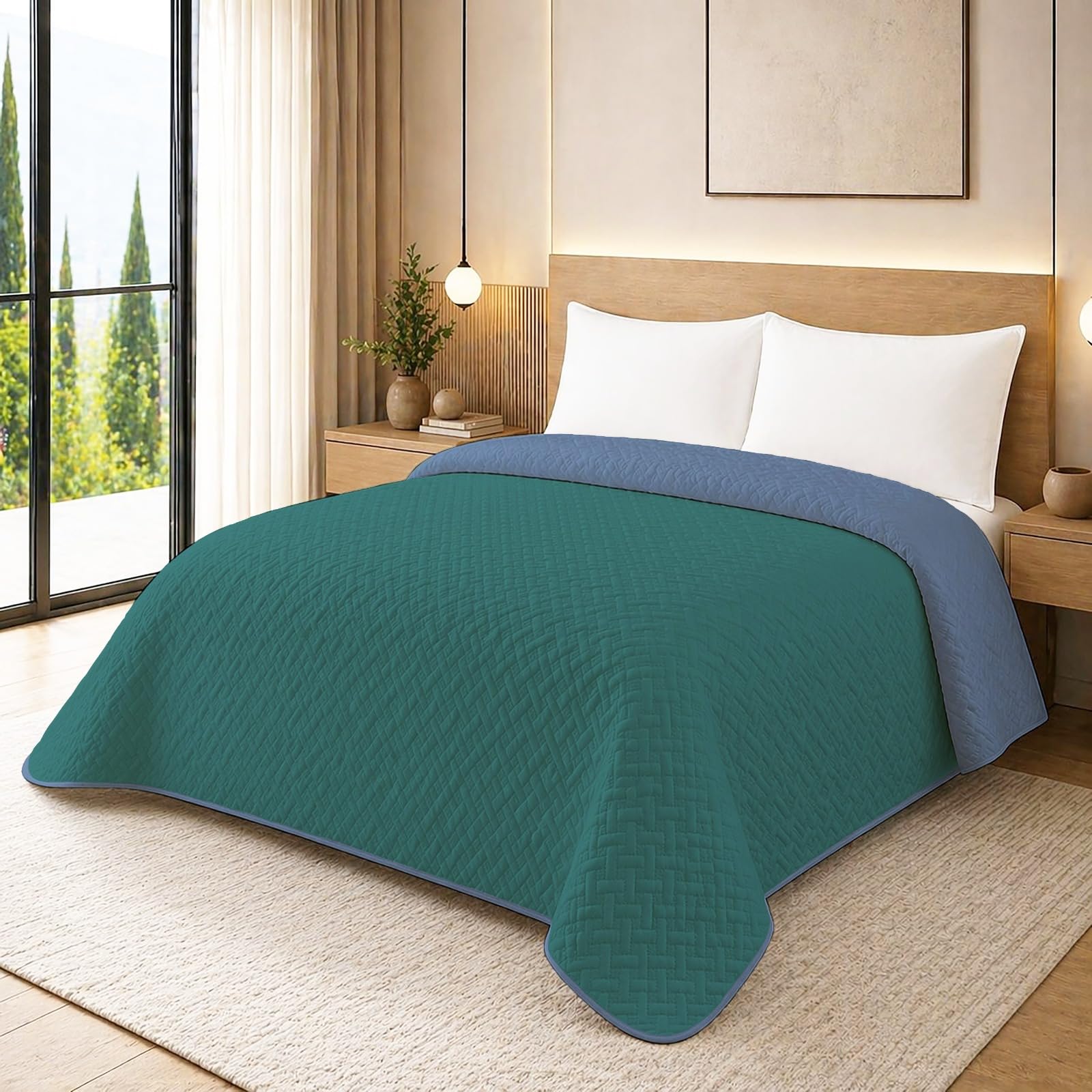 Trapunta Primaverile con Trama Lavorata dal Design Classico, Trapuntino Ideale per la Mezza Stagione, Copriletto Leggero