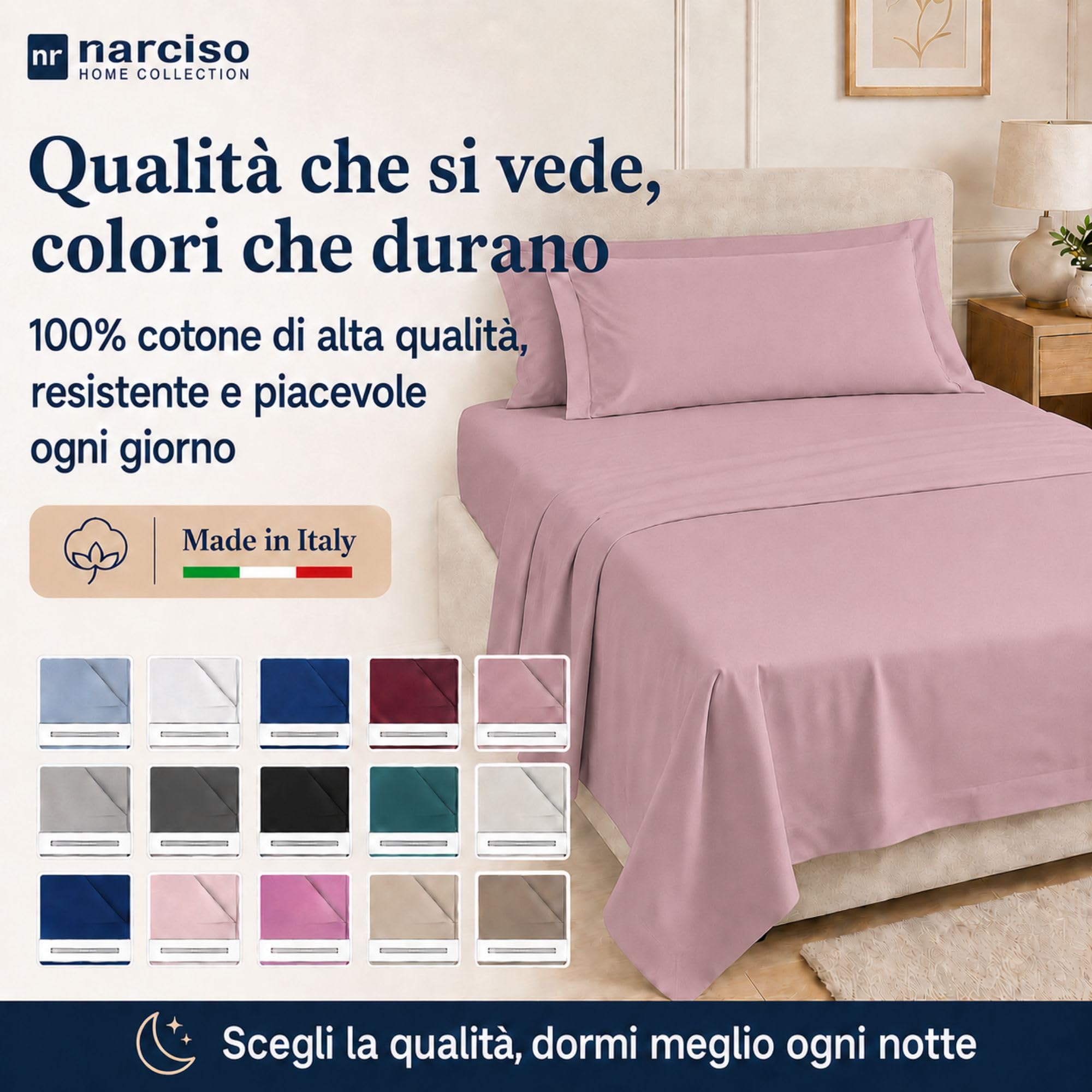Lenzuolo Sopra 100% Cotone, Anallergico e Traspirante Abbinabile alle Nostre Federe e Lenzuolo con Angoli in Cotone, Made in Italy