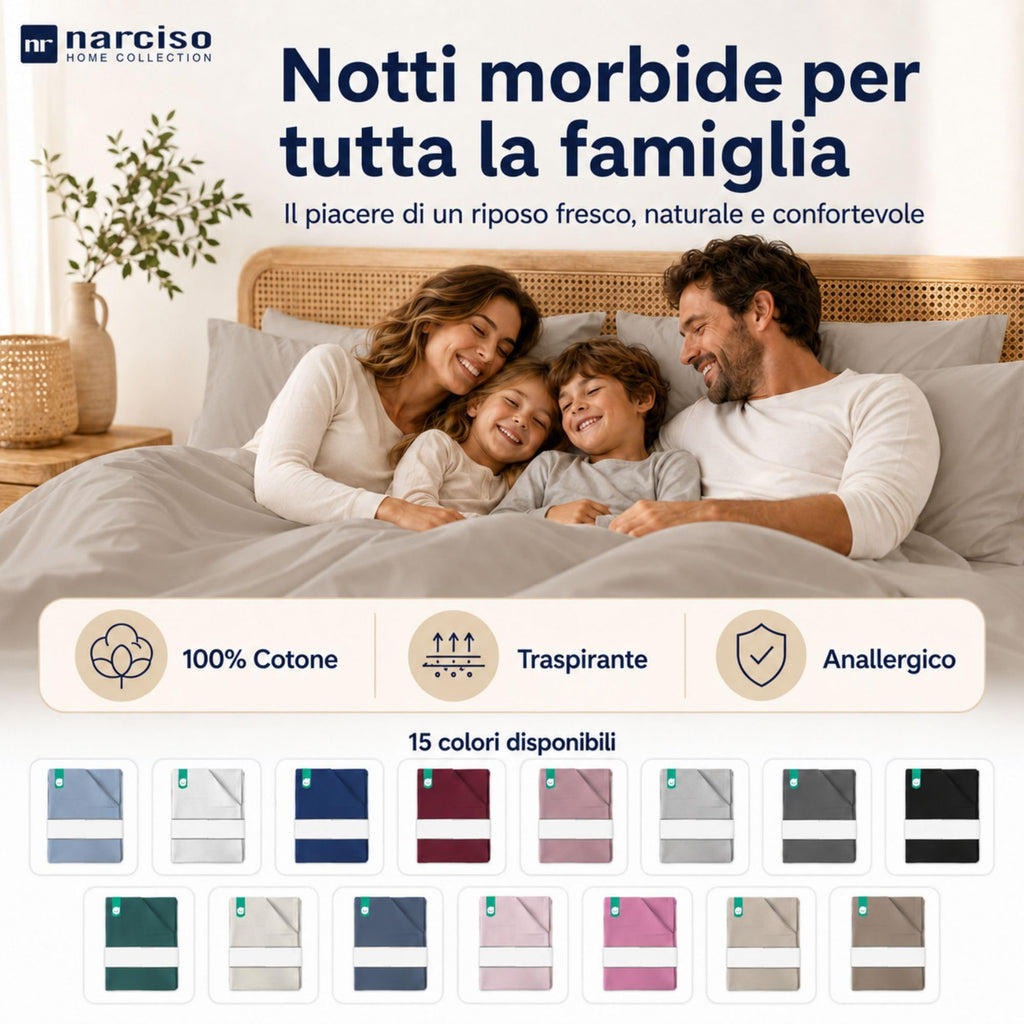 Lenzuolo Sopra 100% Cotone, Anallergico e Traspirante Abbinabile alle Nostre Federe e Lenzuolo con Angoli in Cotone, Made in Italy