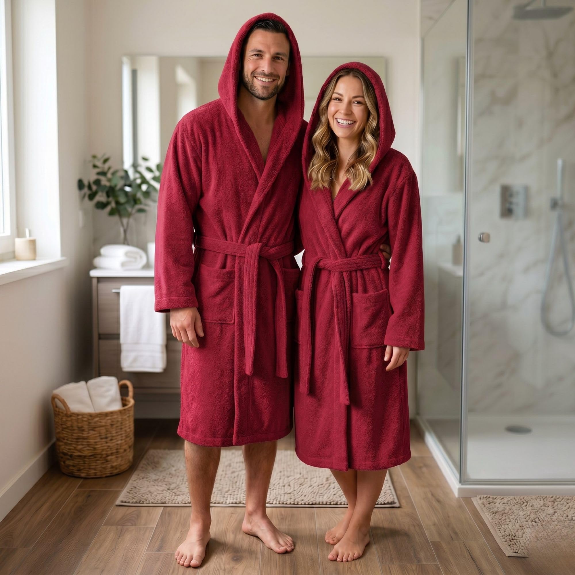 Accappatoio UNISEX con Cappuccio in Spugna Morbida di Cotone, Alto Potere Asciugante