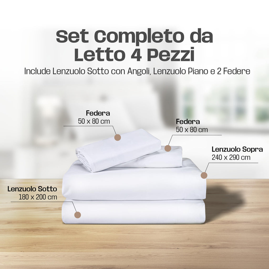 Lenzuola Letto Cotone Made in Italy, Completo Letto - Diversi colori - 3 TAGLIE