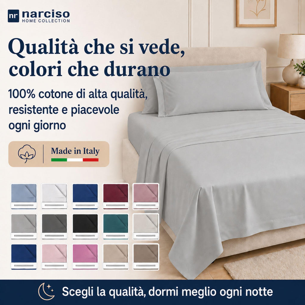 Lenzuolo Sopra 100% Cotone, Anallergico e Traspirante Abbinabile alle Nostre Federe e Lenzuolo con Angoli in Cotone, Made in Italy