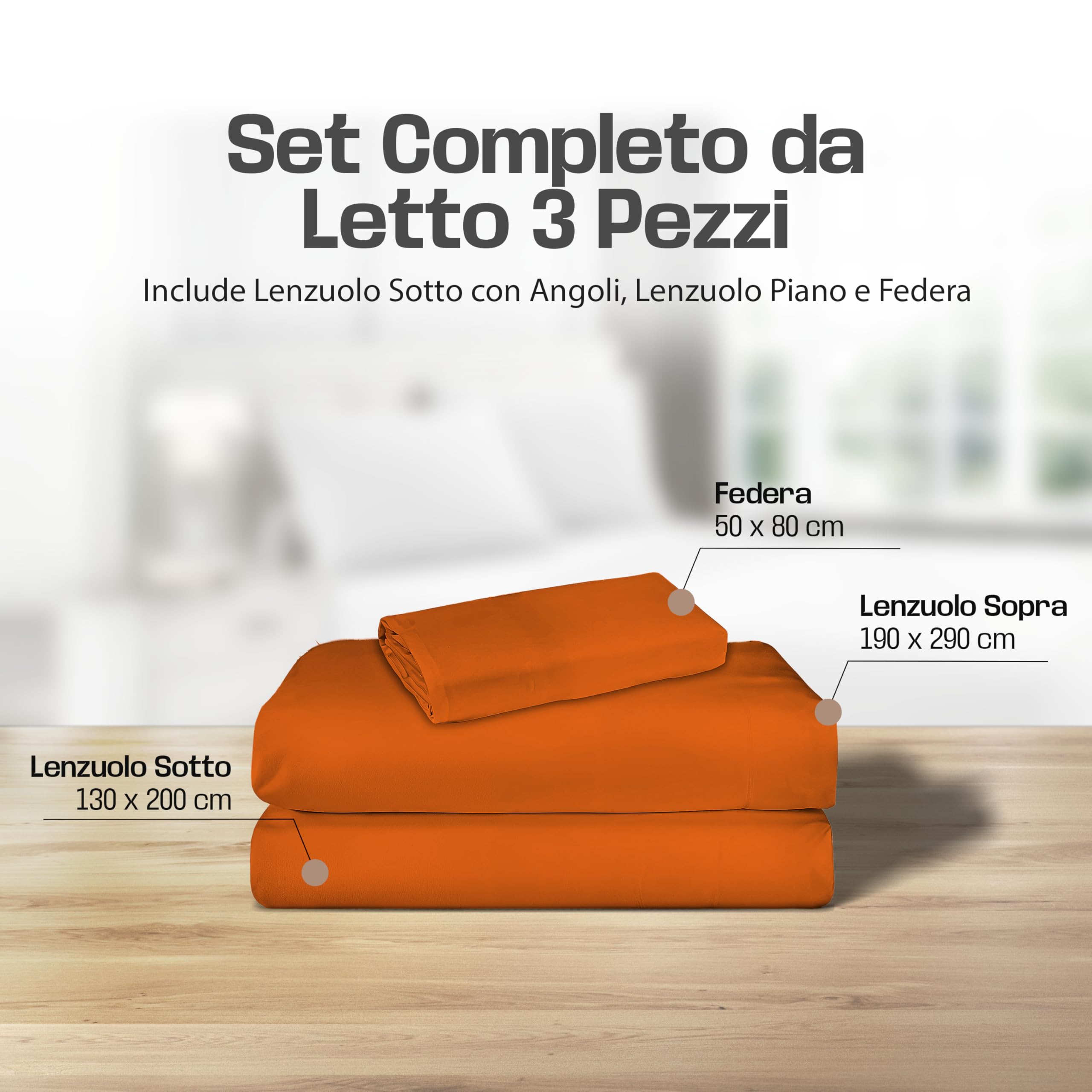 Lenzuola Letto Cotone Made in Italy, Completo Letto - Diversi colori - 3 TAGLIE