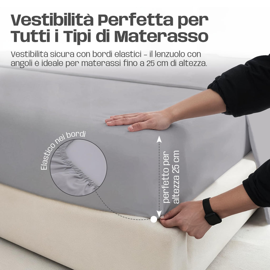 Lenzuola Letto Cotone Made in Italy, Completo Letto - Diversi colori - 3 TAGLIE