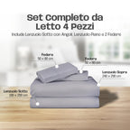 Lenzuola Letto Cotone Made in Italy, Completo Letto - Diversi colori - 3 TAGLIE