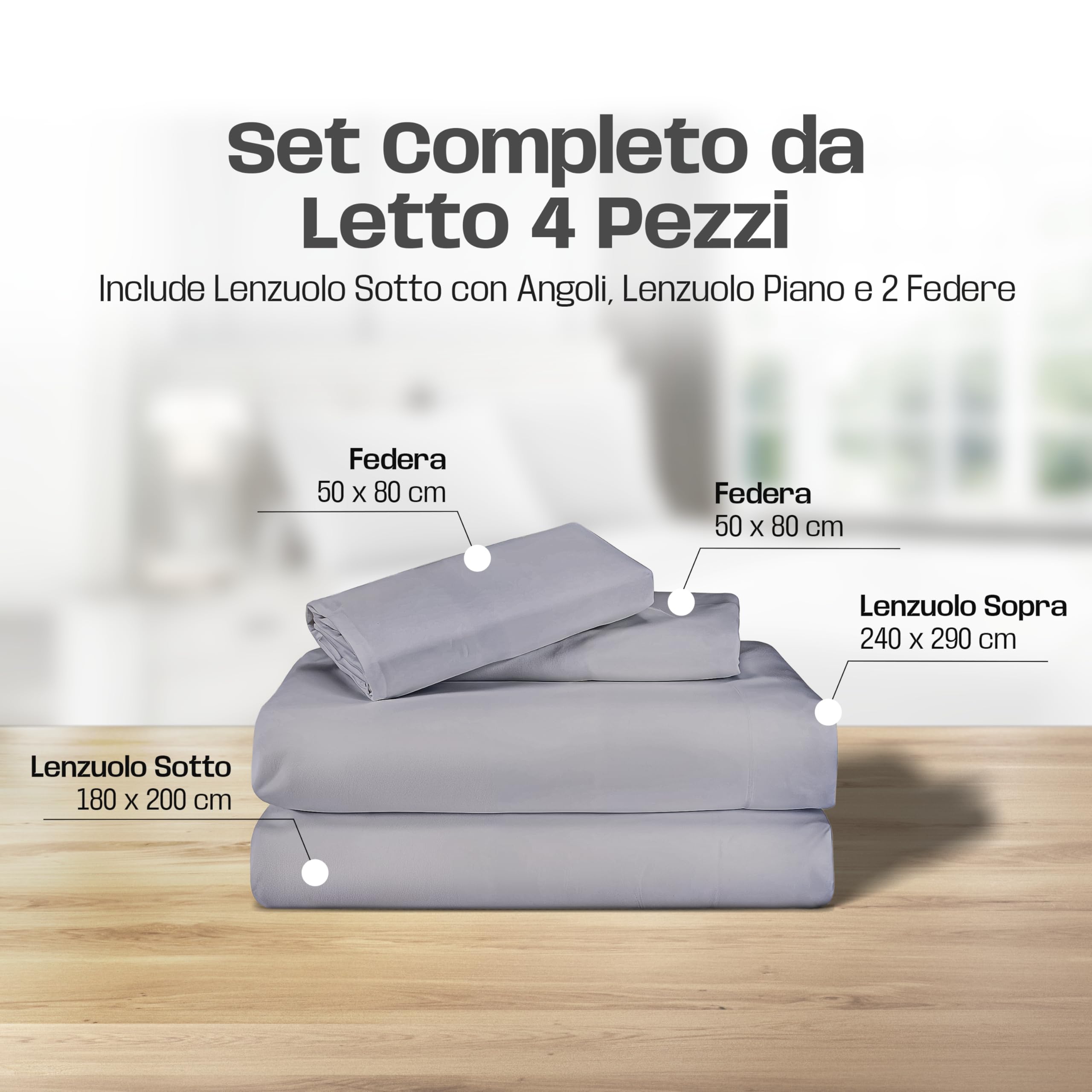 Lenzuola Letto Cotone Made in Italy, Completo Letto - Diversi colori - 3 TAGLIE