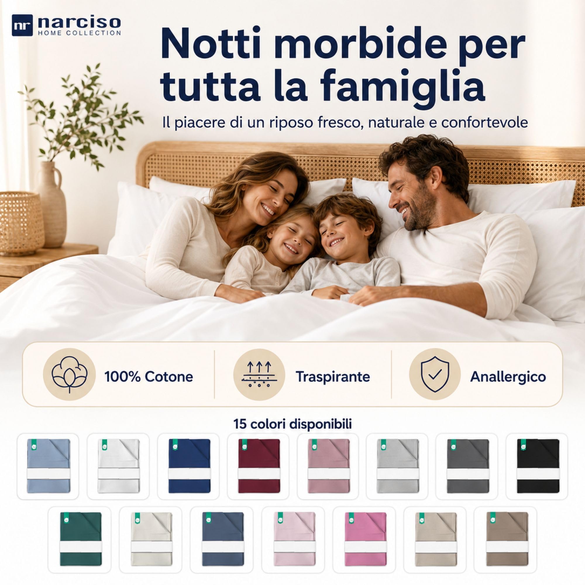 Lenzuolo Sopra 100% Cotone, Anallergico e Traspirante Abbinabile alle Nostre Federe e Lenzuolo con Angoli in Cotone, Made in Italy