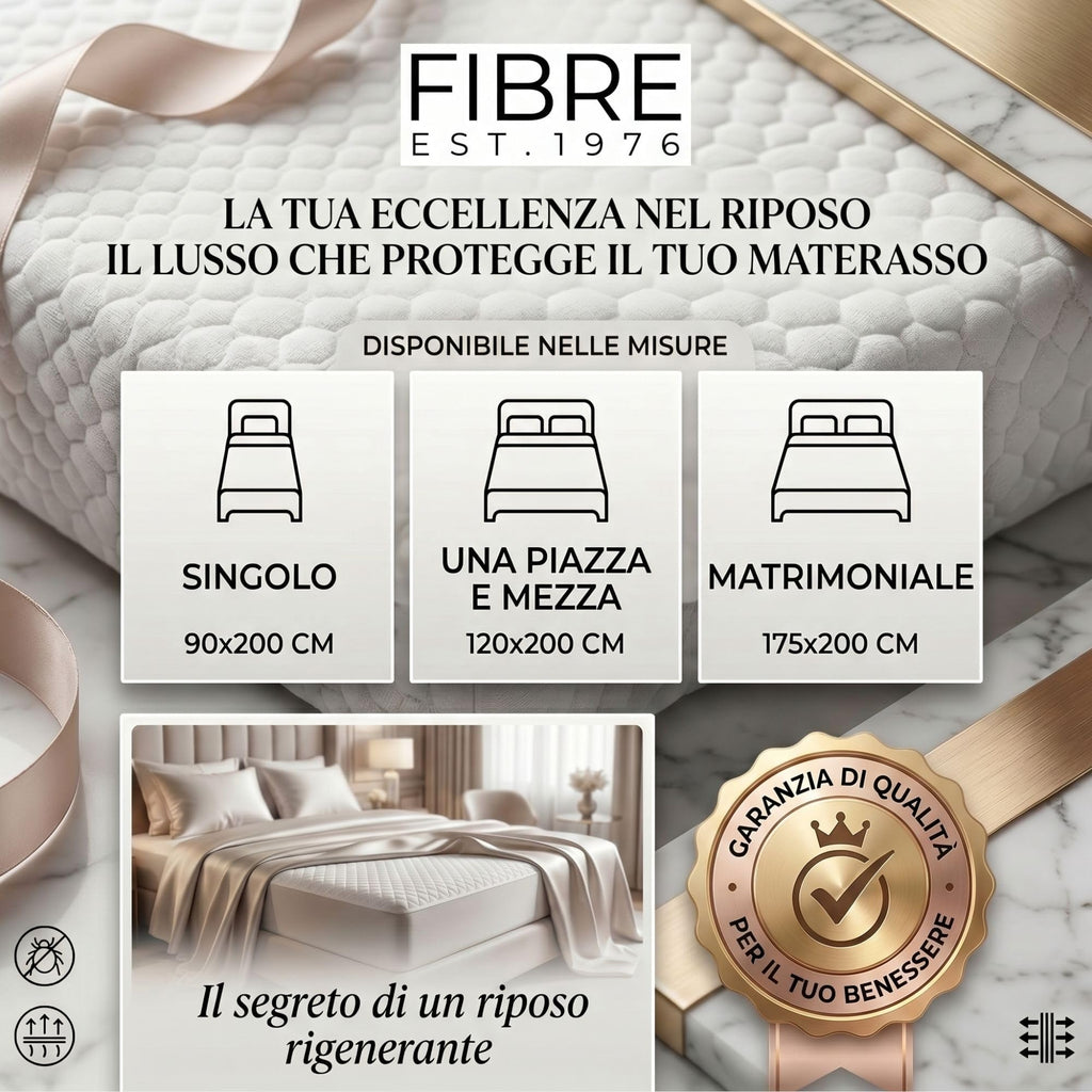 FIBRE EST. 1976 - Coprimaterasso in Cotone con Elastico agli Angoli, Copri Materasso Antiacaro in Spugna Anallergica, Effetto Massaggiante e Non Scivola