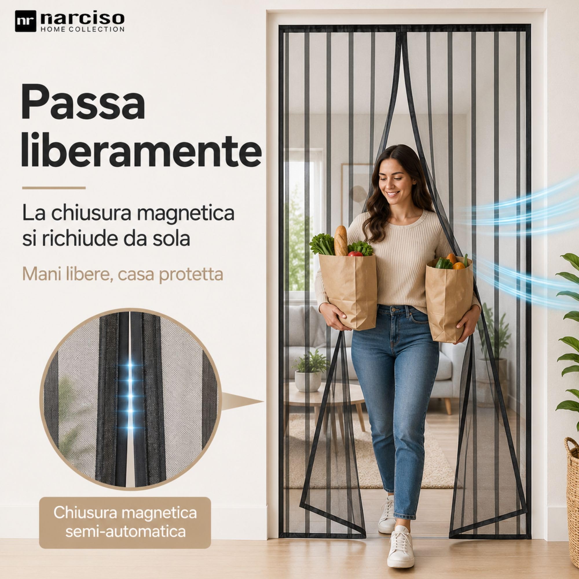 Zanzariera Porta Finestra Magnetica Facile da Montare con Felcro Adesivo Installazione Senza Fori per Tutte le Porte, Tenda Antimosche per Porta Esterna Chiusura Calamita