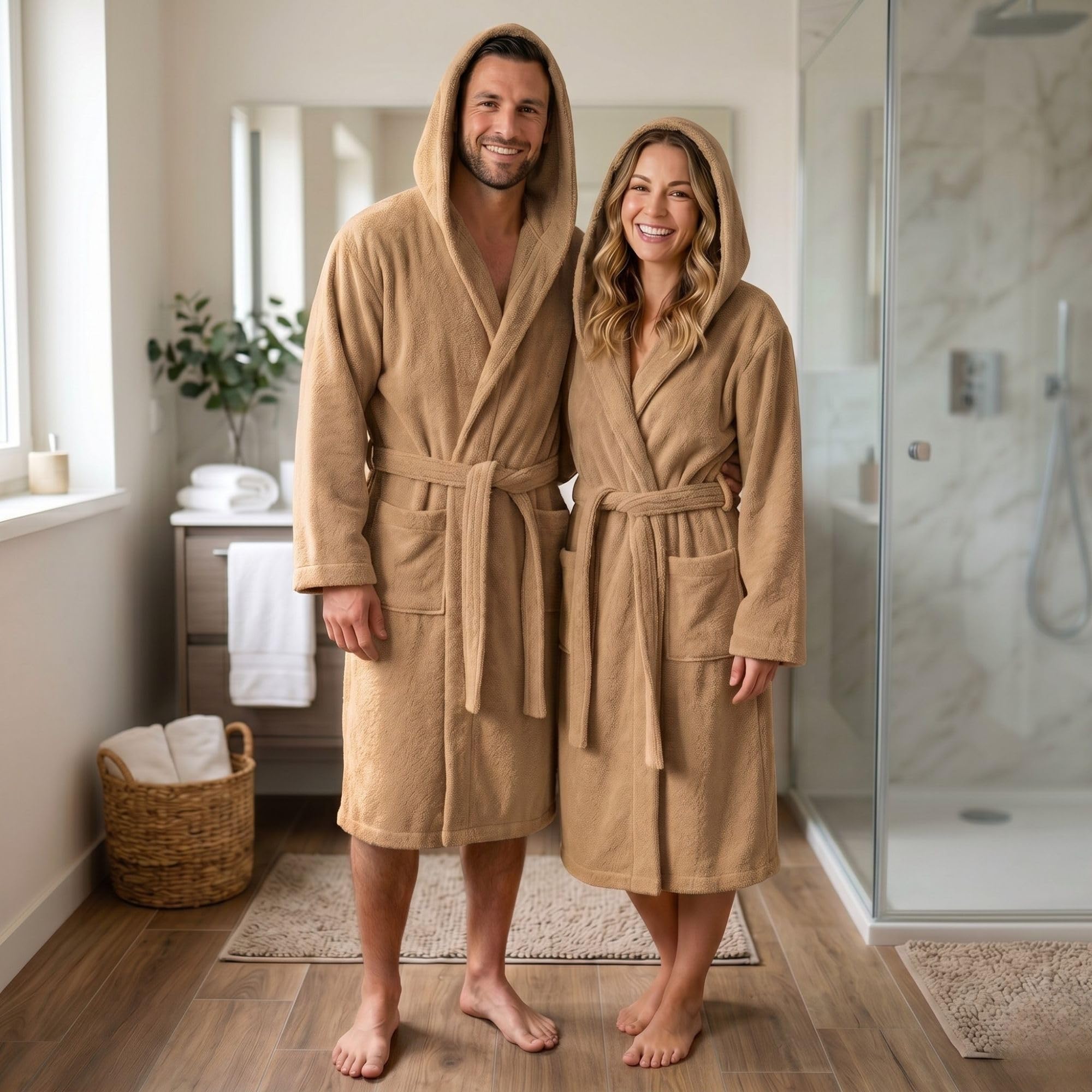 Accappatoio UNISEX con Cappuccio in Spugna Morbida di Cotone, Alto Potere Asciugante