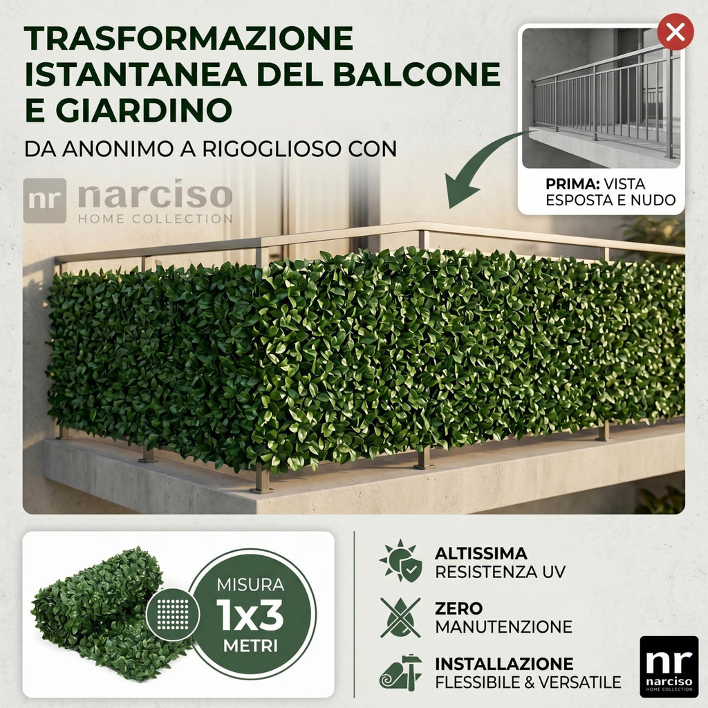 Siepe Artificiale da Esterno, Siepe Finta per Recinzione Giardino Esterno, Edera in PVC Perfetta per Garantire Privacy Copri Ringhiera Balcone e Frangivista Giardino