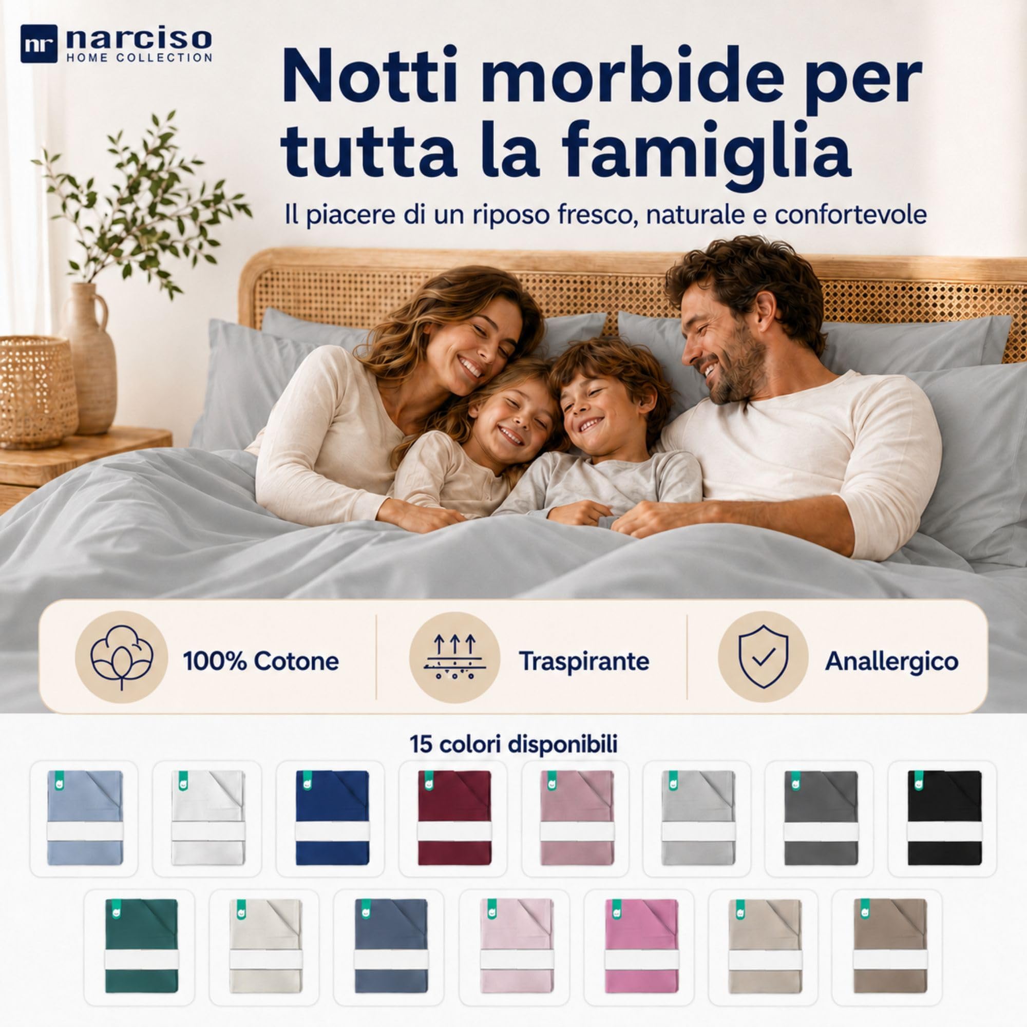 Lenzuolo Sopra 100% Cotone, Anallergico e Traspirante Abbinabile alle Nostre Federe e Lenzuolo con Angoli in Cotone, Made in Italy