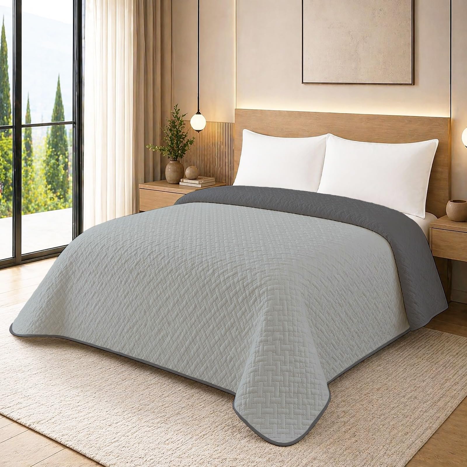 Trapunta Primaverile con Trama Lavorata dal Design Classico, Trapuntino Ideale per la Mezza Stagione, Copriletto Leggero