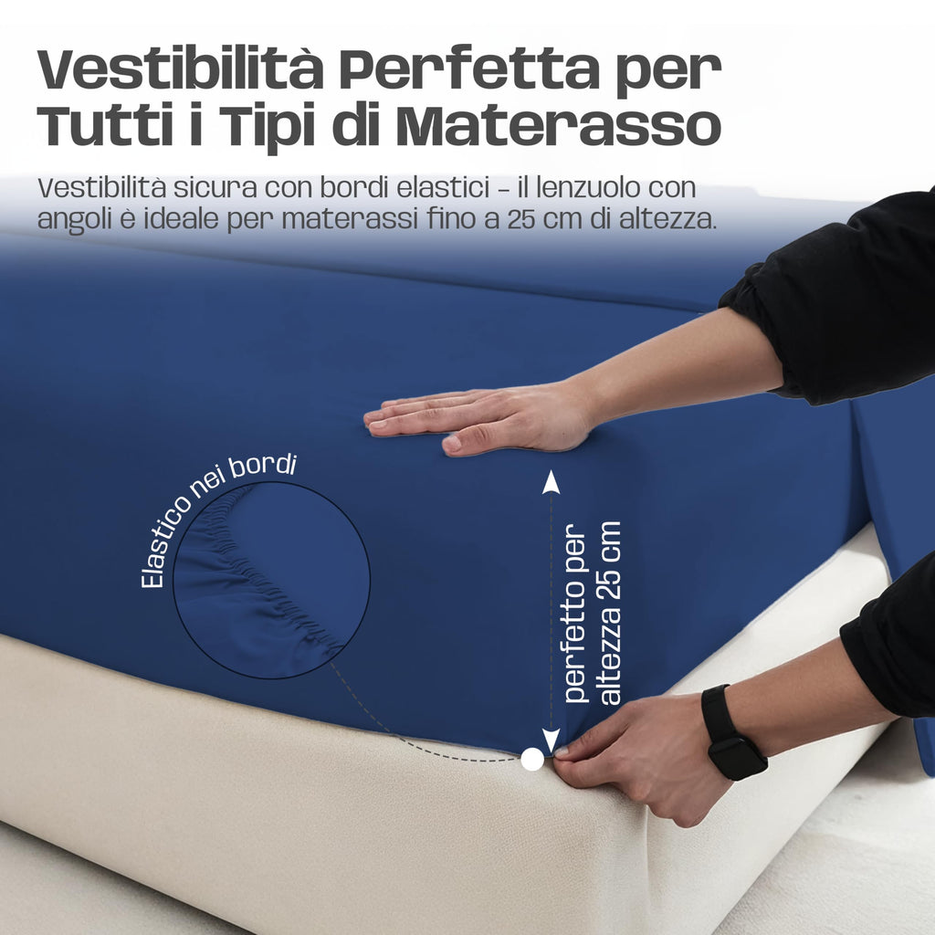 Lenzuola Letto Cotone Made in Italy, Completo Letto - Diversi colori - 3 TAGLIE