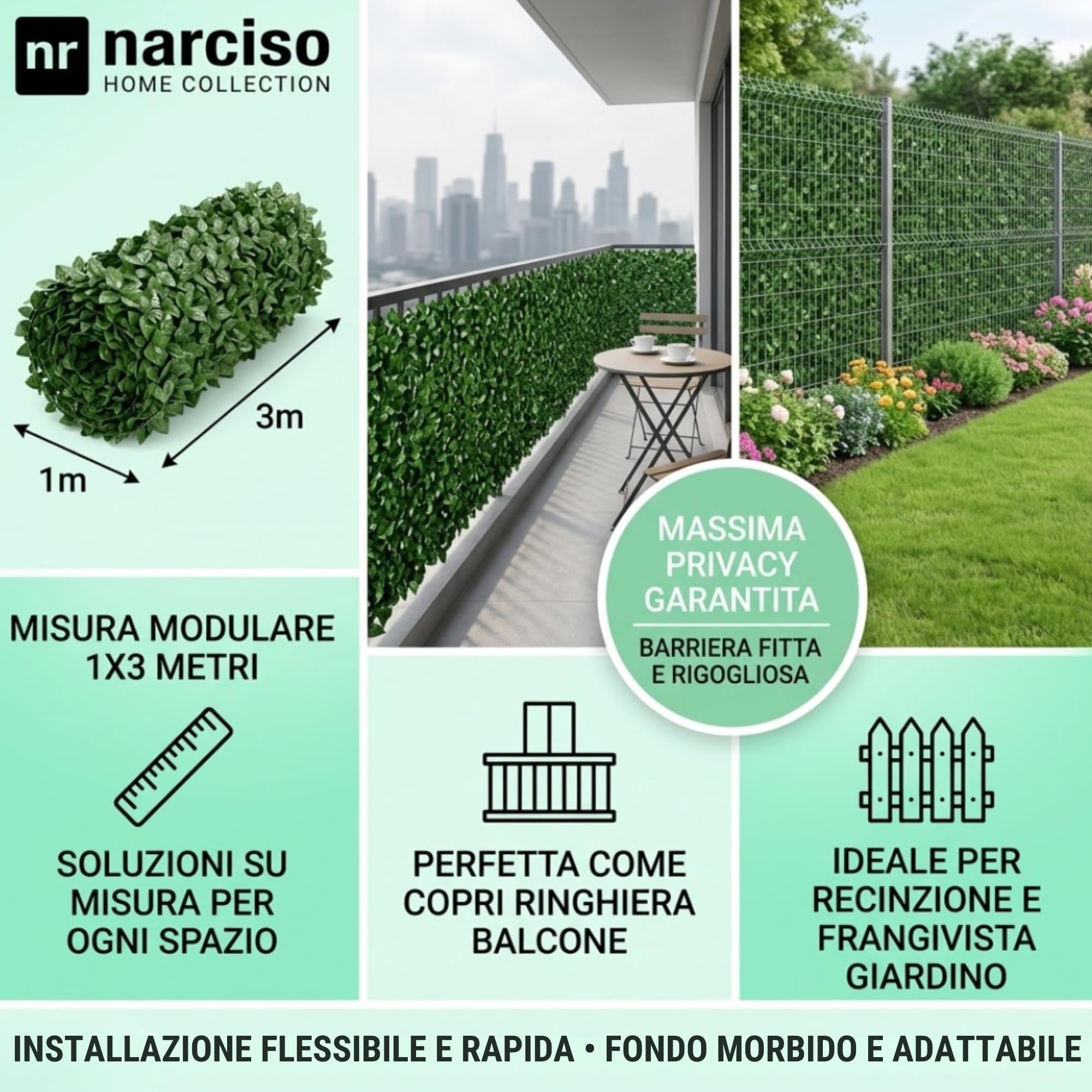 Siepe Artificiale da Esterno, Siepe Finta per Recinzione Giardino Esterno, Edera in PVC Perfetta per Garantire Privacy Copri Ringhiera Balcone e Frangivista Giardino