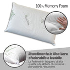 Coppia Cuscini Letto Matrimoniale (H 11cm) Cuscino Memory Foam Basso, Guanciale Letto Morbido ed Anallergico con Fodera Esterna Jacquard Aloe, Garantisce Sonno Profondo e Traspirabilità Ottima