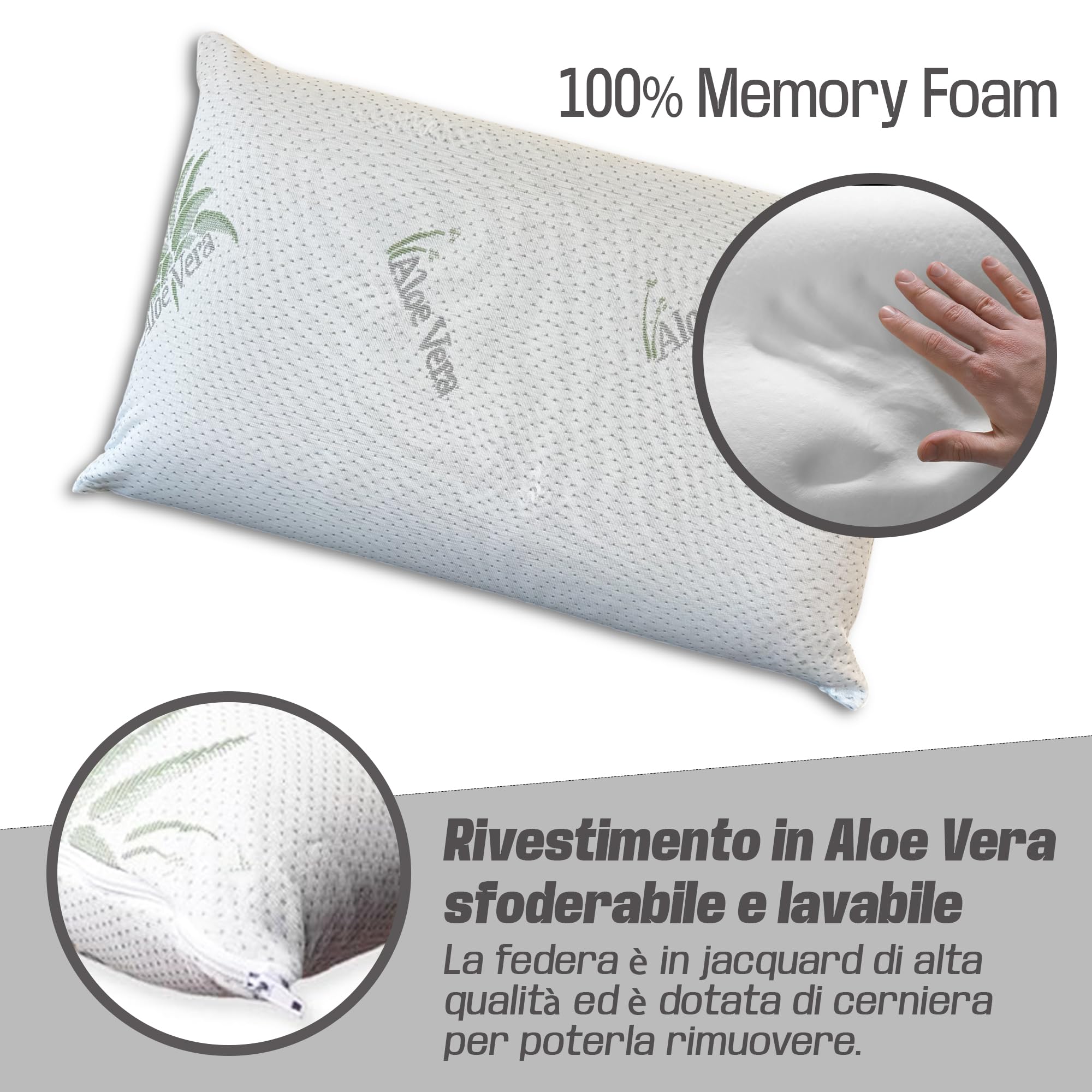 NARCISO Coppia Cuscini Letto Matrimoniale Morbidi Made in Italy