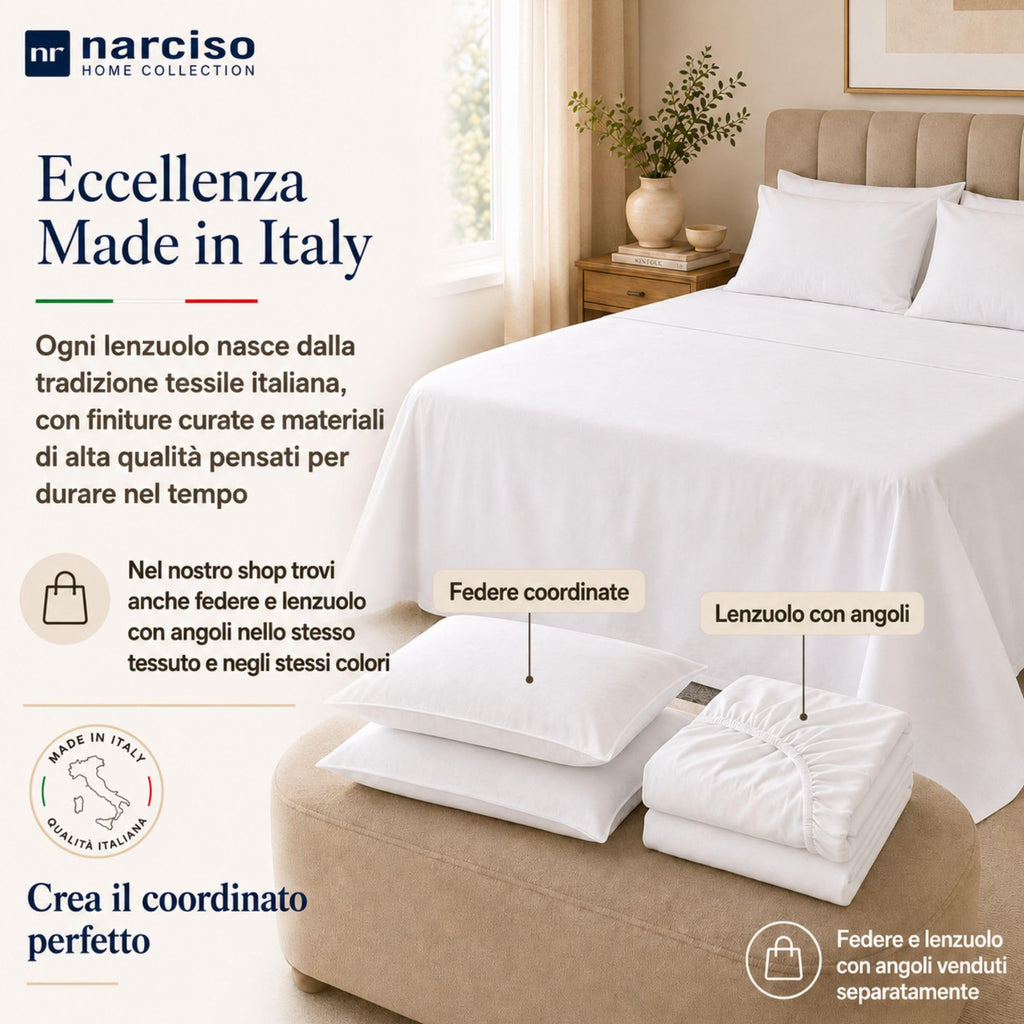 Lenzuolo Sopra 100% Cotone, Anallergico e Traspirante Abbinabile alle Nostre Federe e Lenzuolo con Angoli in Cotone, Made in Italy