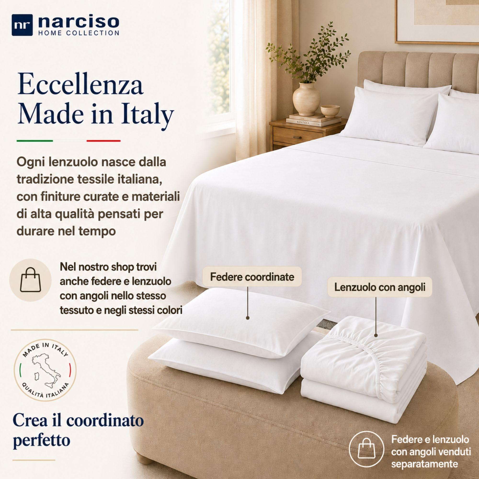Lenzuolo Sopra 100% Cotone, Anallergico e Traspirante Abbinabile alle Nostre Federe e Lenzuolo con Angoli in Cotone, Made in Italy