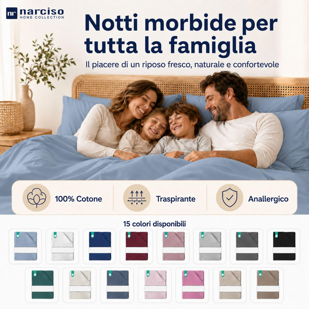 Lenzuolo Sopra 100% Cotone, Anallergico e Traspirante Abbinabile alle Nostre Federe e Lenzuolo con Angoli in Cotone, Made in Italy
