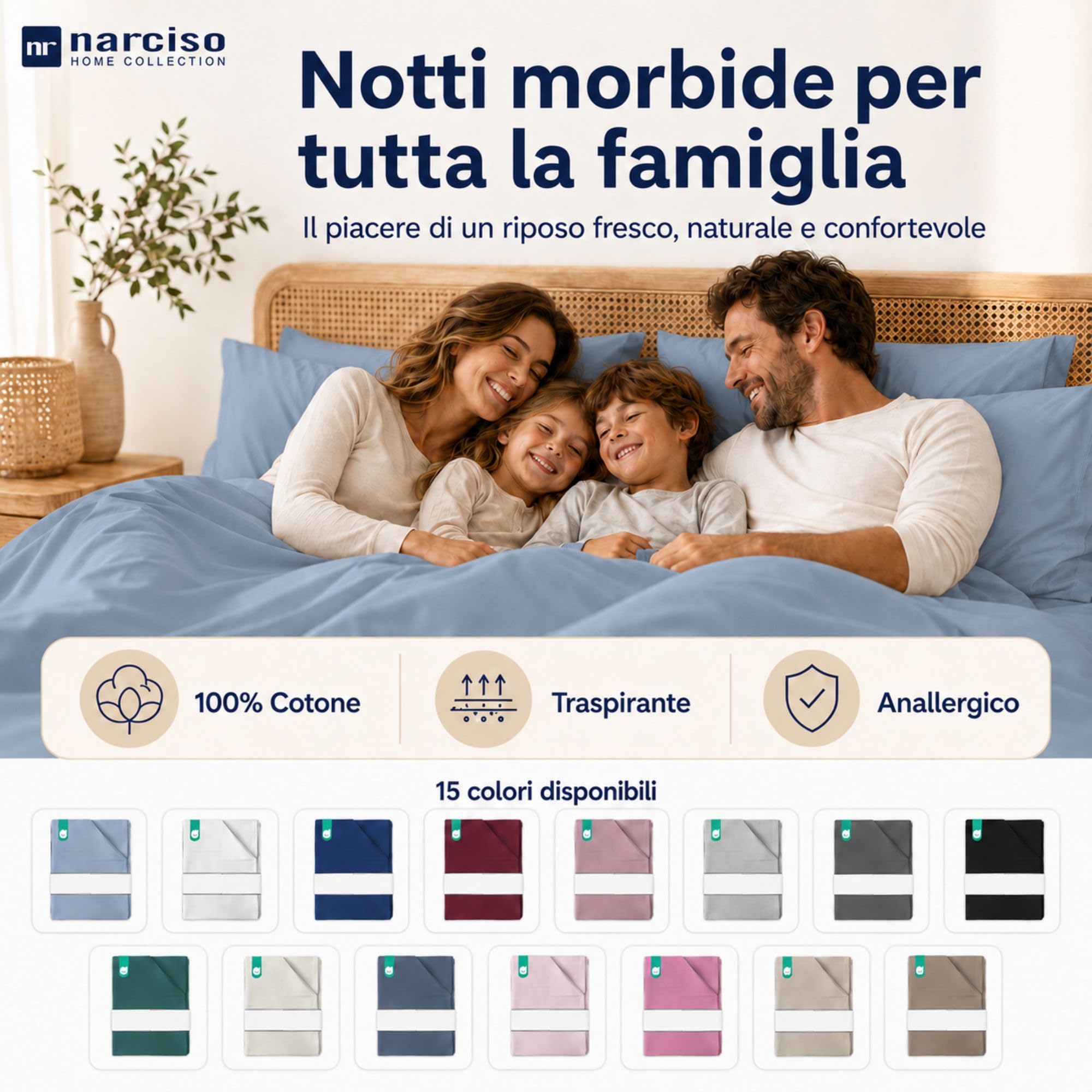 Lenzuolo Sopra 100% Cotone, Anallergico e Traspirante Abbinabile alle Nostre Federe e Lenzuolo con Angoli in Cotone, Made in Italy
