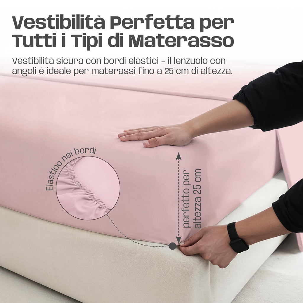 Lenzuola Letto Cotone Made in Italy, Completo Letto - Diversi colori - 3 TAGLIE
