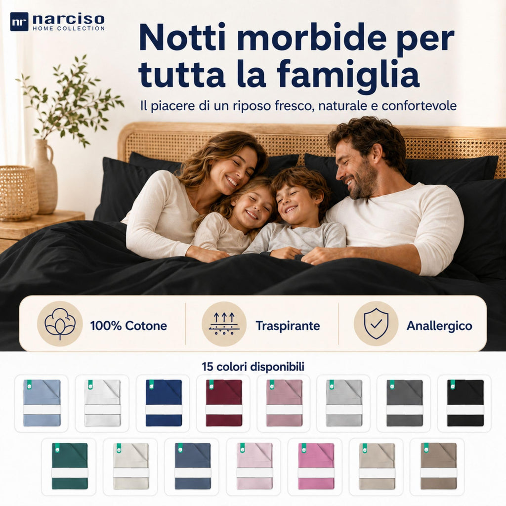 Lenzuolo Sopra 100% Cotone, Anallergico e Traspirante Abbinabile alle Nostre Federe e Lenzuolo con Angoli in Cotone, Made in Italy