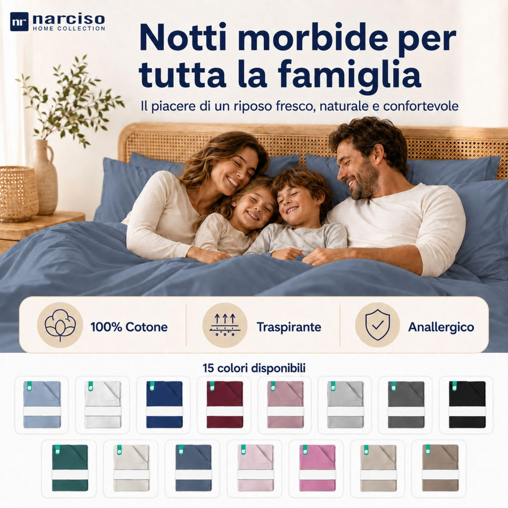 Lenzuolo Sopra 100% Cotone, Anallergico e Traspirante Abbinabile alle Nostre Federe e Lenzuolo con Angoli in Cotone, Made in Italy