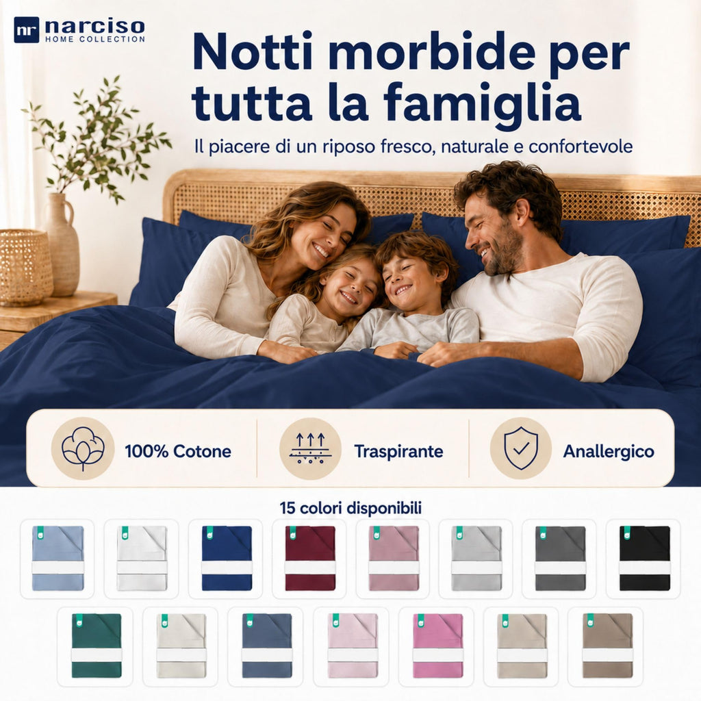 Lenzuolo Sopra 100% Cotone, Anallergico e Traspirante Abbinabile alle Nostre Federe e Lenzuolo con Angoli in Cotone, Made in Italy