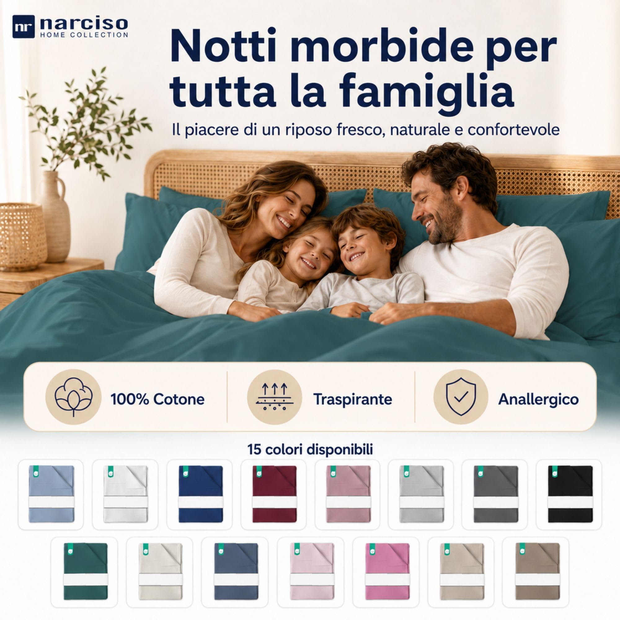 Lenzuolo Sopra 100% Cotone, Anallergico e Traspirante Abbinabile alle Nostre Federe e Lenzuolo con Angoli in Cotone, Made in Italy