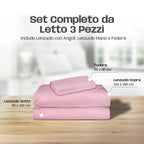 Lenzuola Letto Cotone Made in Italy, Completo Letto - Diversi colori - 3 TAGLIE