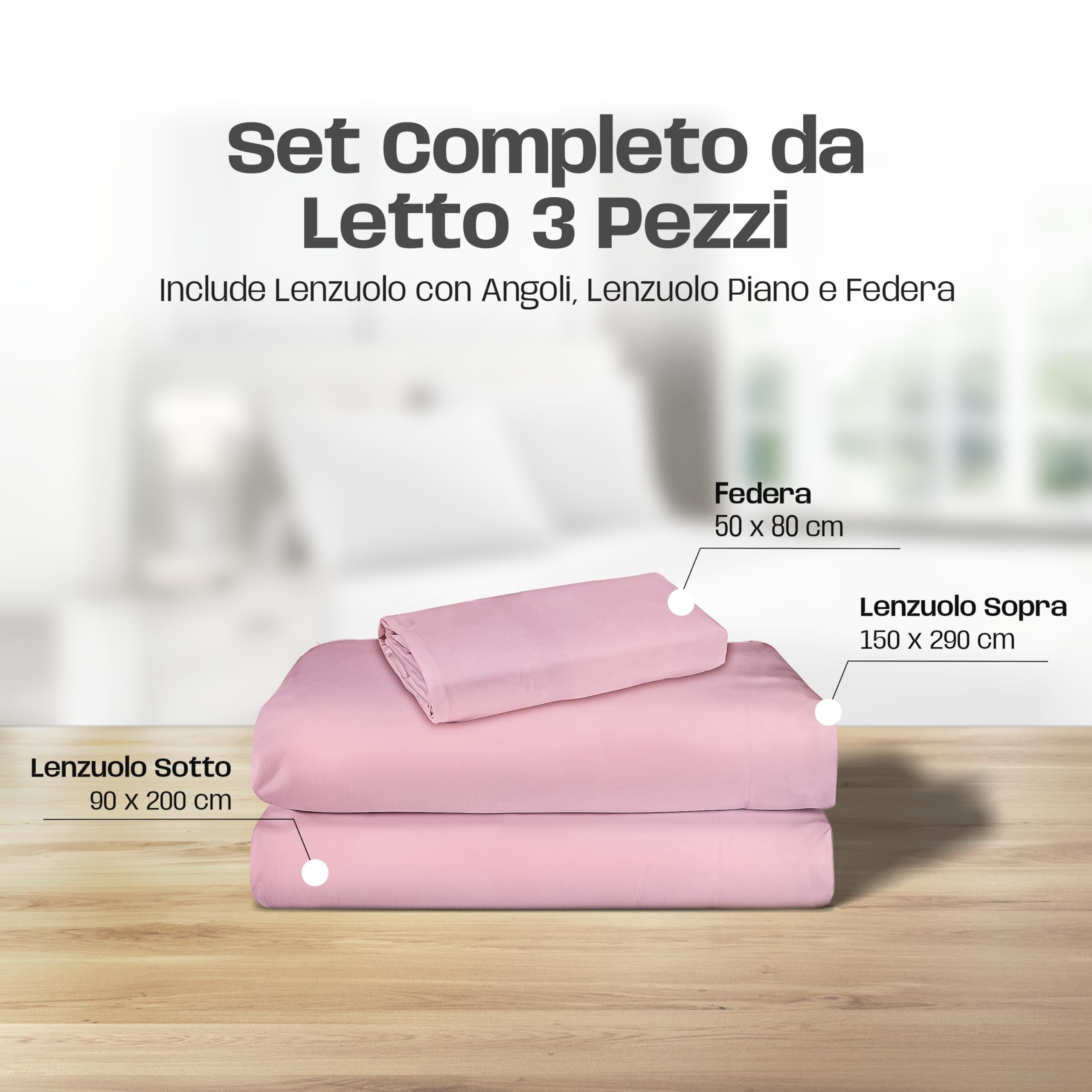 Lenzuola Letto Cotone Made in Italy, Completo Letto - Diversi colori - 3 TAGLIE