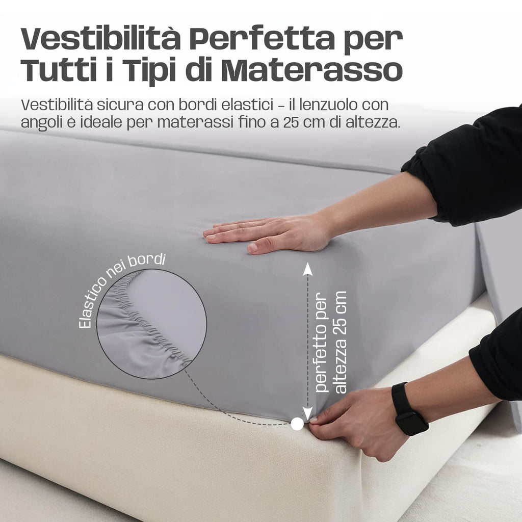 Lenzuola Letto Cotone Made in Italy, Completo Letto - Diversi colori - 3 TAGLIE