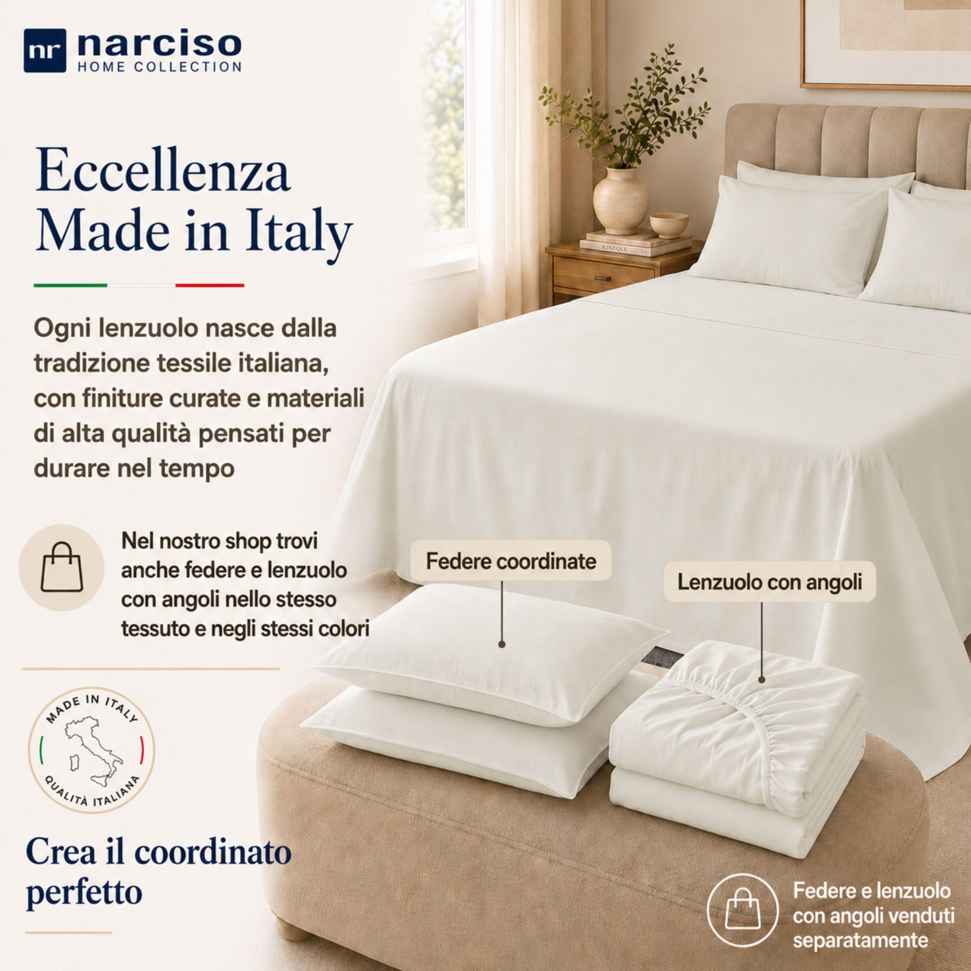 Lenzuolo Sopra 100% Cotone, Anallergico e Traspirante Abbinabile alle Nostre Federe e Lenzuolo con Angoli in Cotone, Made in Italy