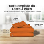 Lenzuola Letto Cotone Made in Italy, Completo Letto - Diversi colori - 3 TAGLIE