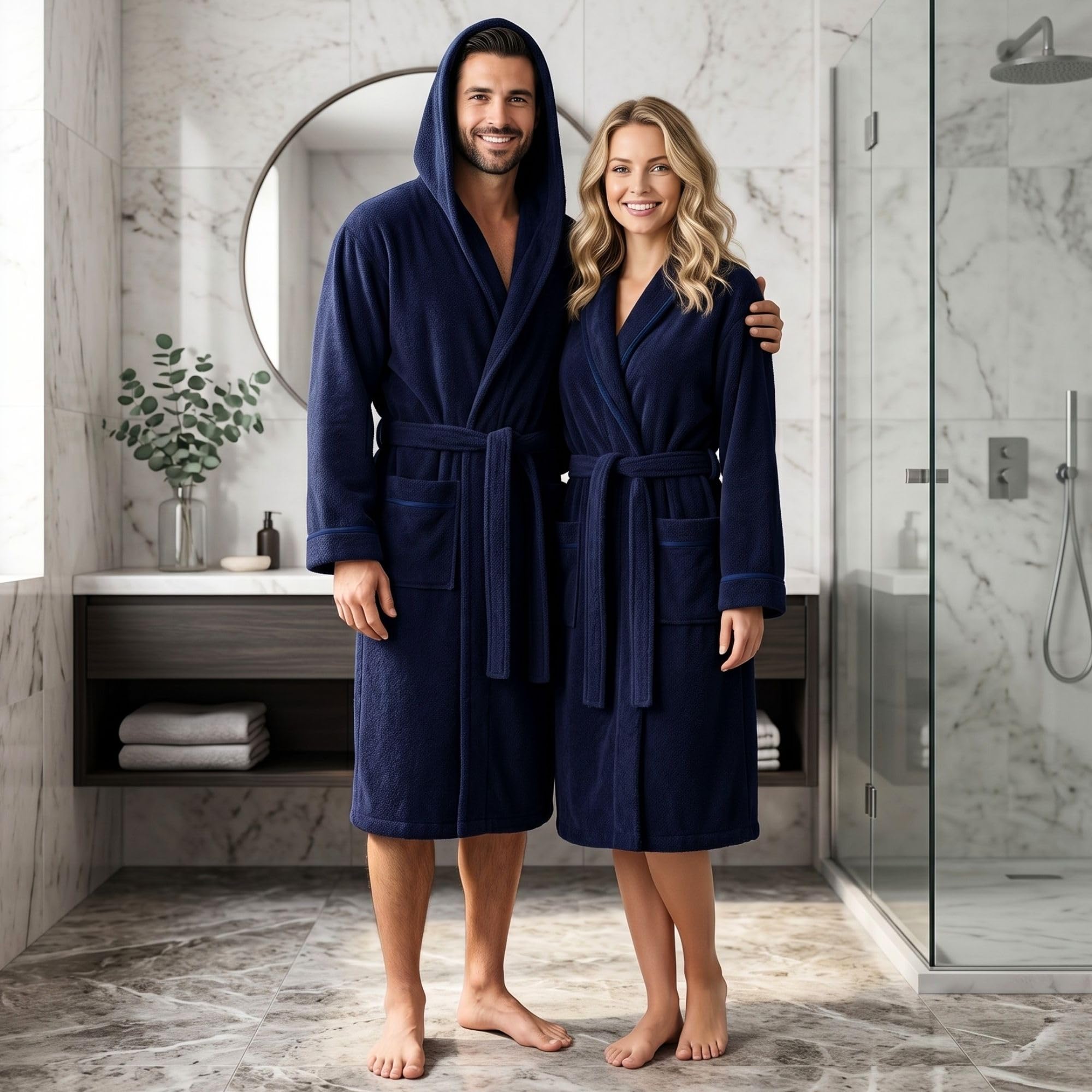 Accappatoio UNISEX con Cappuccio in Spugna Morbida di Cotone, Alto Potere Asciugante