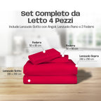Lenzuola Letto Cotone Made in Italy, Completo Letto - Diversi colori - 3 TAGLIE