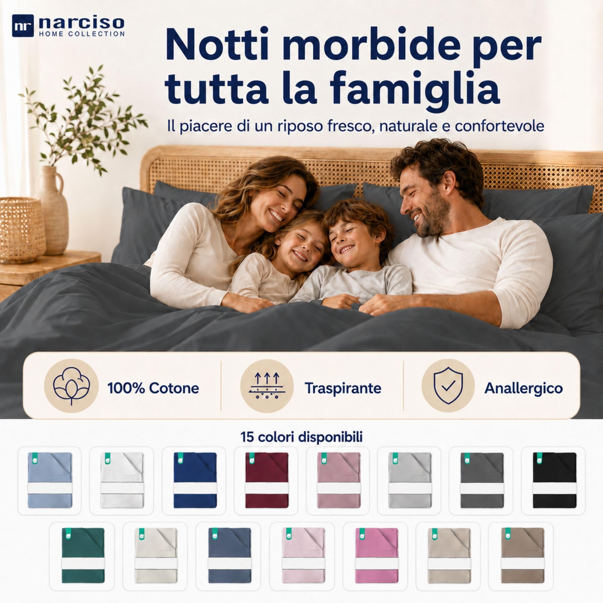 Lenzuolo Sopra 100% Cotone, Anallergico e Traspirante Abbinabile alle Nostre Federe e Lenzuolo con Angoli in Cotone, Made in Italy